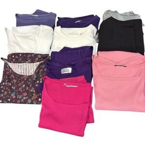 Vtg Women's Shirt Lot 10pcs Est 2X Floral & Thermal for Crafts Quilts Repurpose